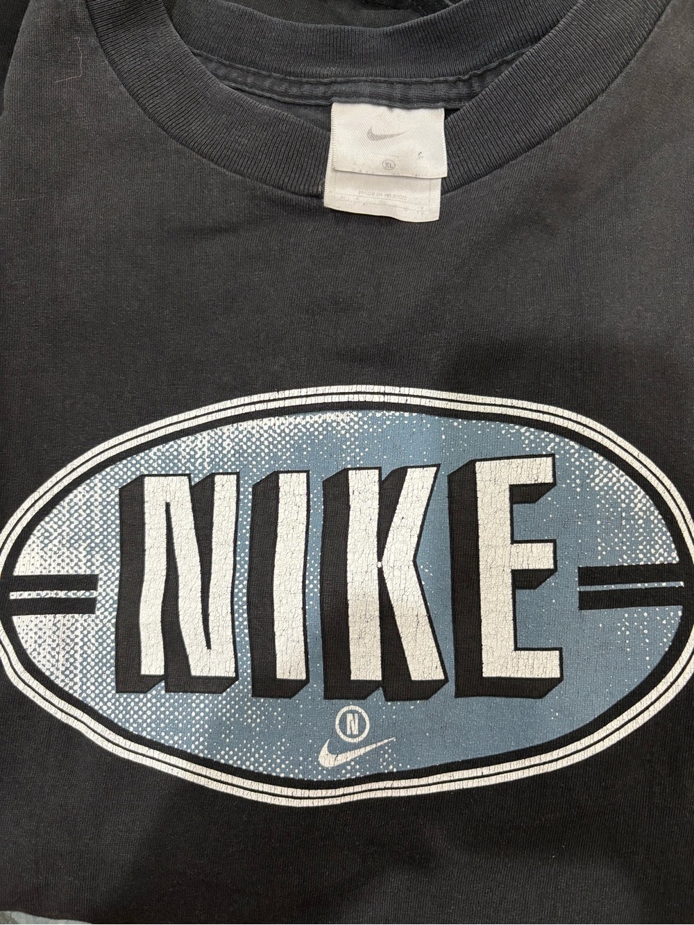Nike Black Tee with Blue Oval Logo Y2K xl vintage